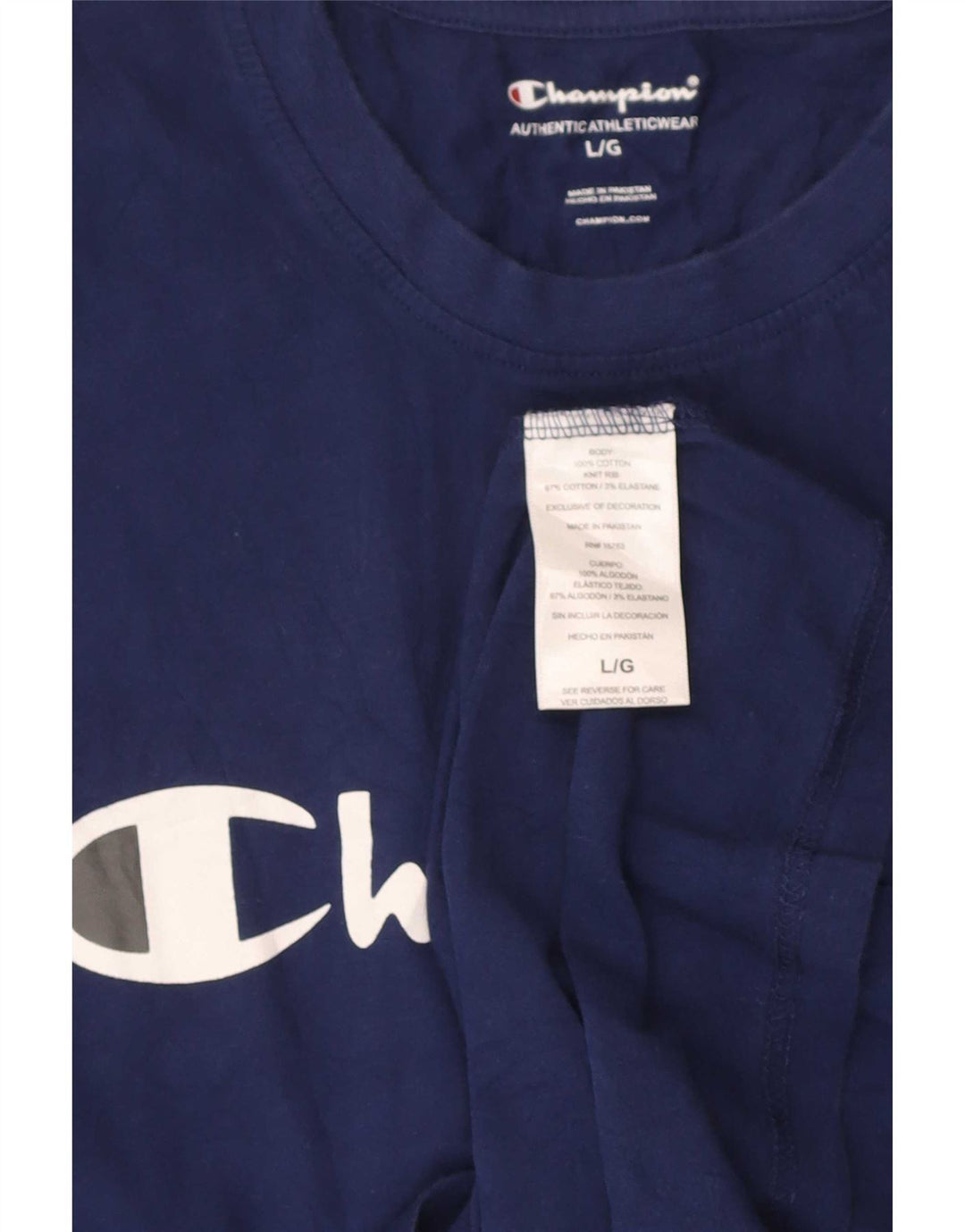 T-shirt grafica da uomo Champion Top grande in cotone blu navy