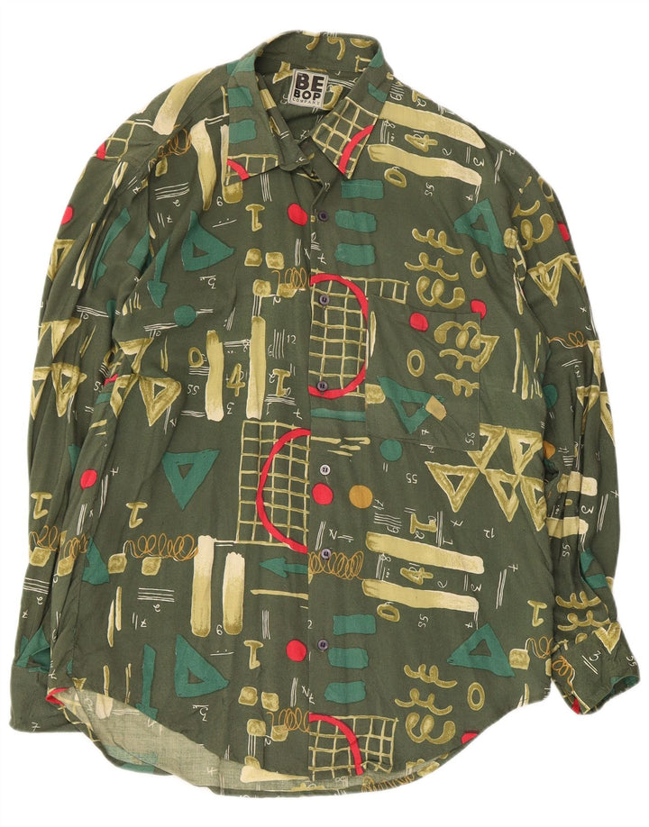 Camicia vintage da uomo in viscosa geometrica verde medio