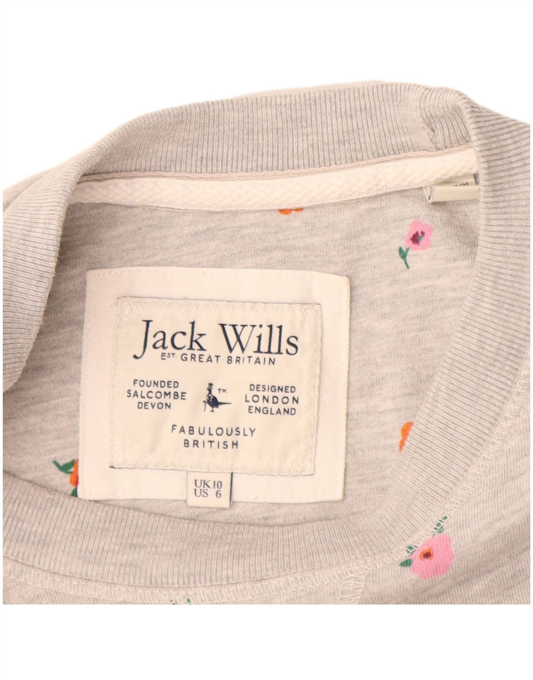 Felpa grafica da donna Jack Wills Jumper UK 10 Small Grey Floral