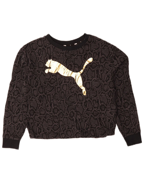 Felpa da donna con grafica corta Puma, taglia UK 14, media, nera, stampa animalier