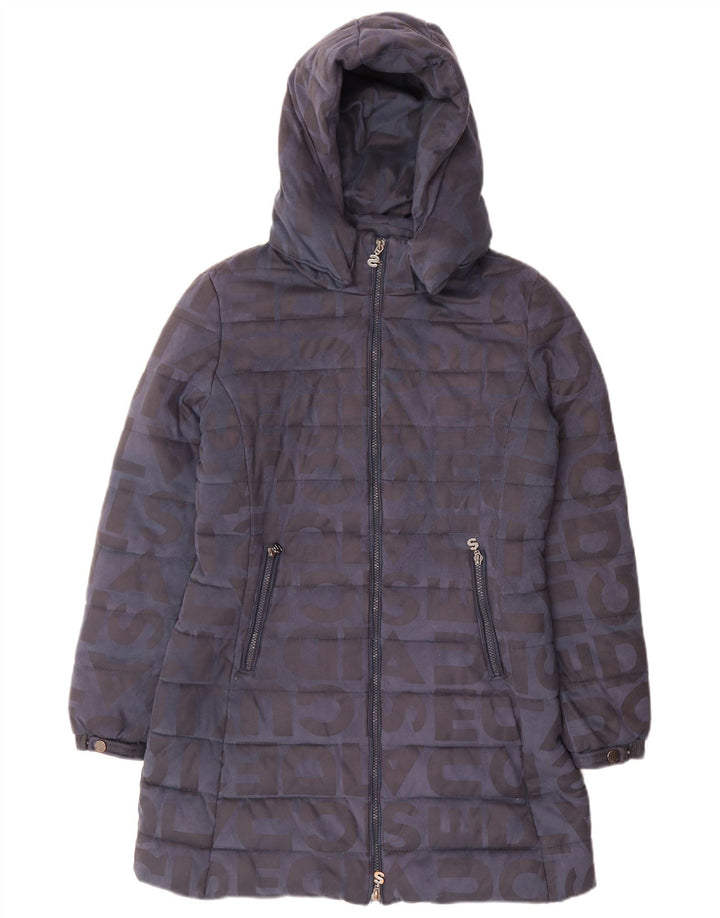 Desigual Cappotto imbottito con cappuccio grafico da donna EU 40 Medio Blu Navy Poliestere