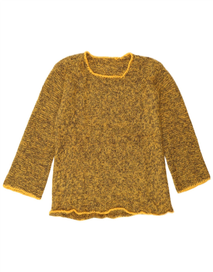 Maglione maglione vintage da donna con scollo a barca UK 10 piccolo giallo chiazzato