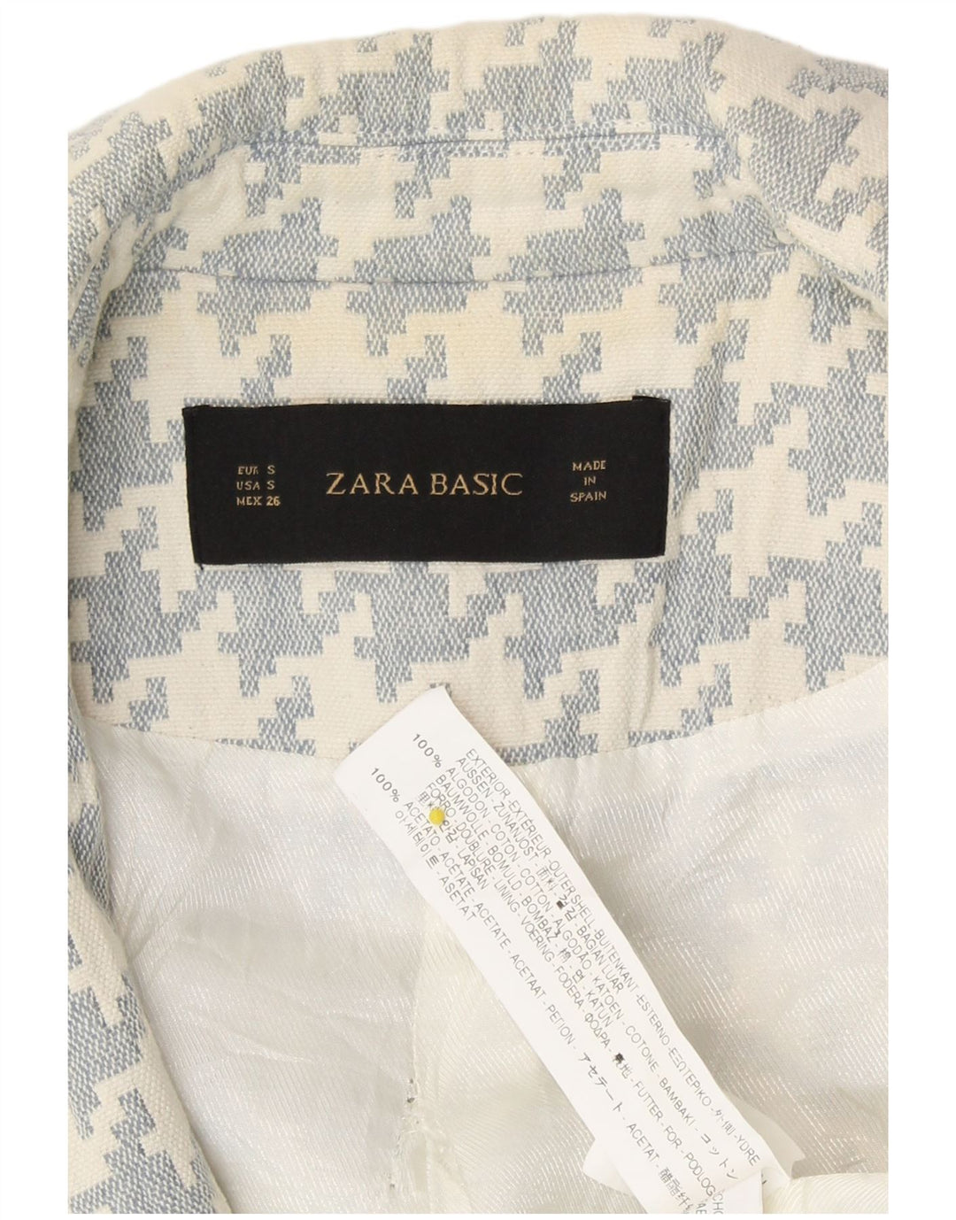 Giacca blazer vestibilità ampia da donna Zara UK 10 piccola in cotone pied de poule bianco