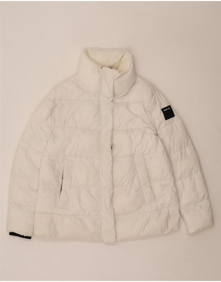 Giacca imbottita oversize grafica da donna Replay UK 6 XS poliestere bianco