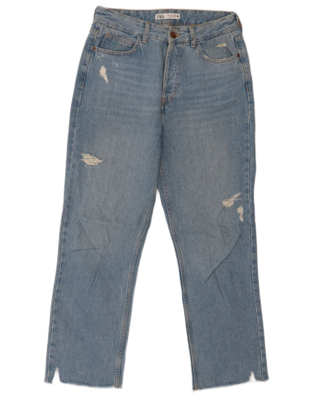 ZARA Womens Distressed Straight Jeans EU 38 Small W28 L27 Blue