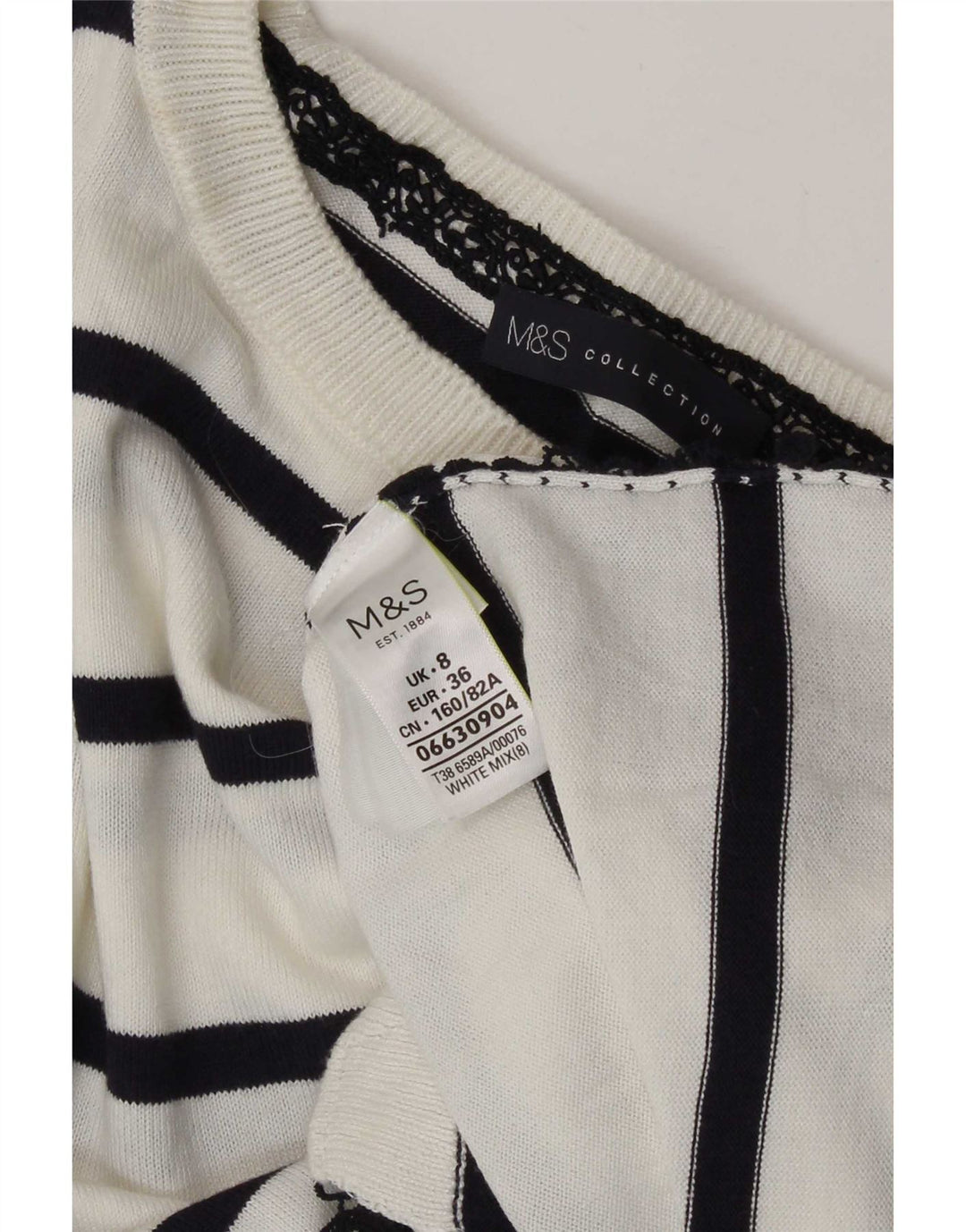 Marks & Spencer Top da donna manica 3/4 UK 8 piccolo cotone a righe bianche