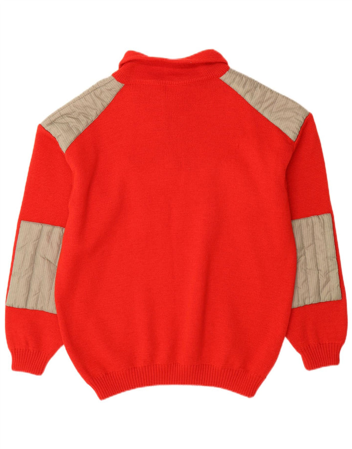 Maglione Volkl da uomo con zip e collo IT 52 Large rosso in lana color block