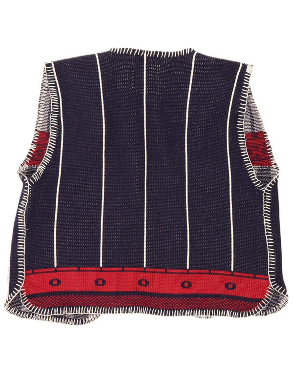 Maglione cardigan senza maniche vintage da uomo piccolo color block blu navy