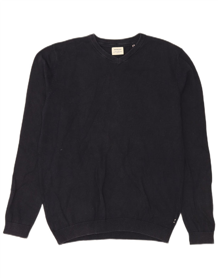 JACK & JONES Maglione da uomo con scollo a V blu navy medio