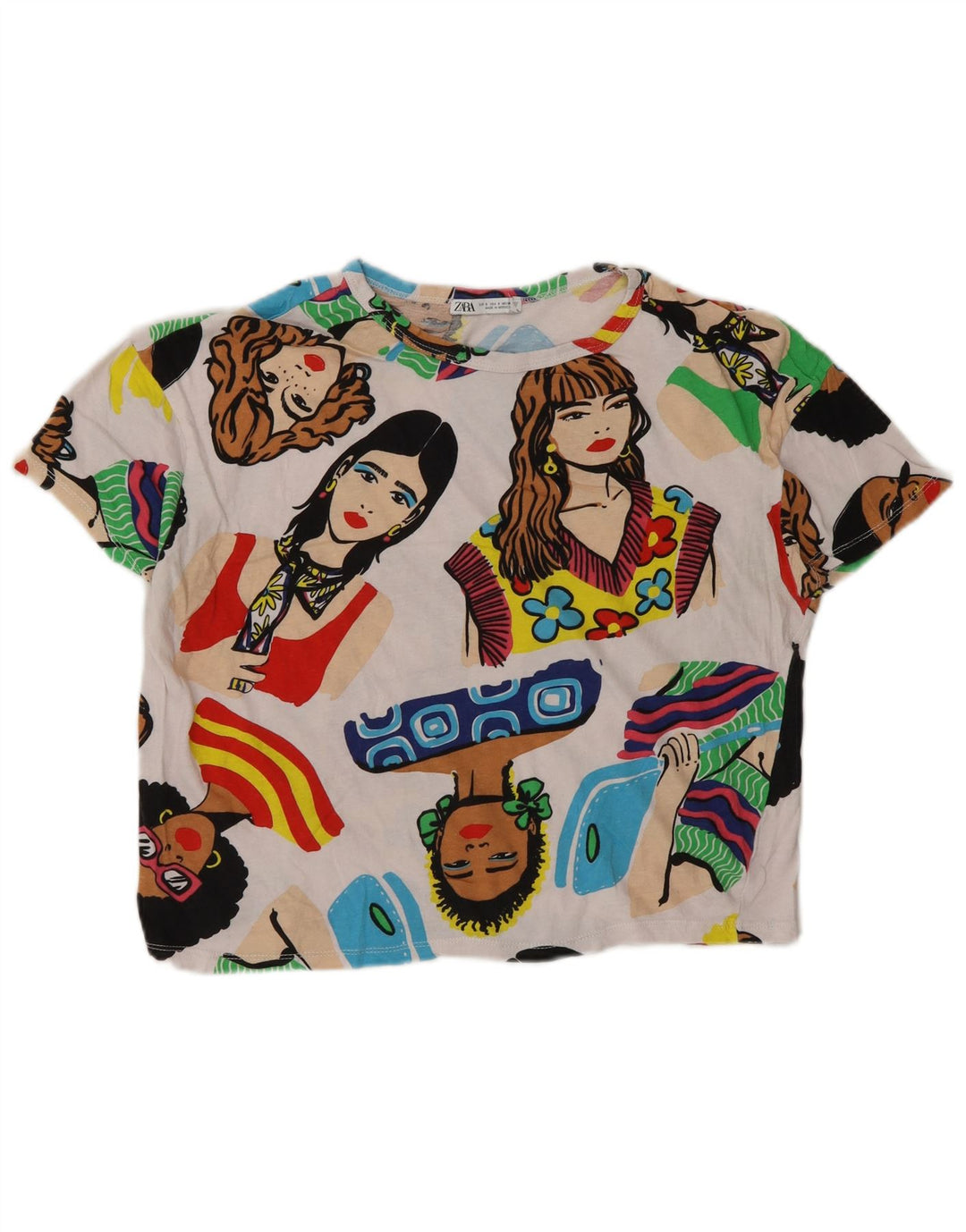 T-shirt grafica oversize corta da donna Zara UK 10 piccola bianca