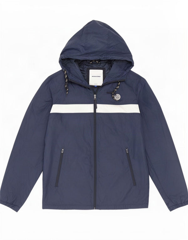 Giacca antipioggia con cappuccio da uomo Jack & Jones UK 38 Medium Navy Blue Colourblock