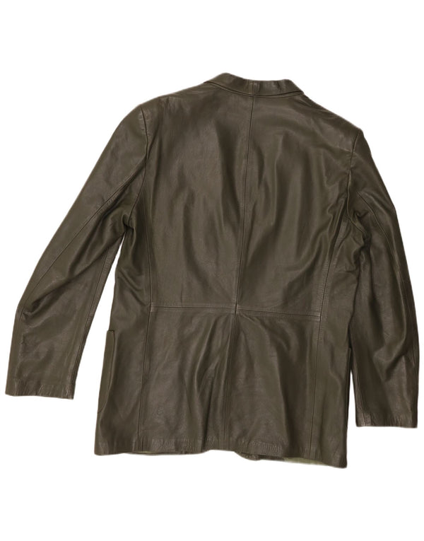 Giacca blazer in pelle vintage da uomo a 2 bottoni IT 52 XL in pelle verde