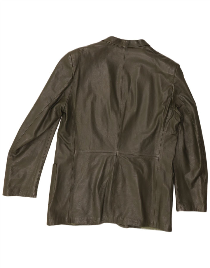 Giacca blazer in pelle vintage da uomo a 2 bottoni IT 52 XL in pelle verde