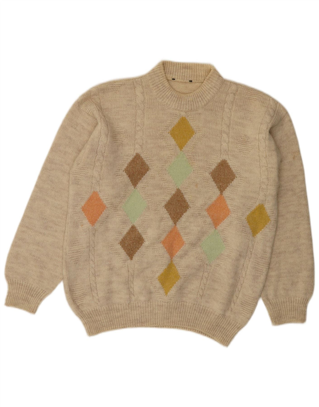Maglione girocollo da uomo VINTAGE beige medio a rombi/diamante