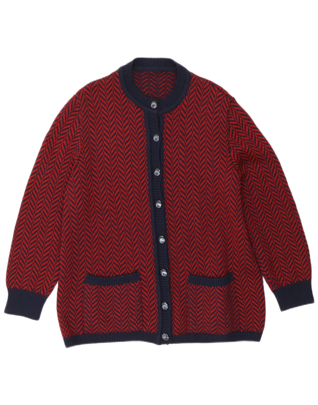 Maglione cardigan da donna vintage UK 16 grande spina di pesce rossa