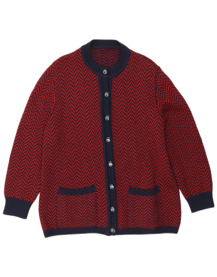 Maglione cardigan da donna vintage UK 16 grande spina di pesce rossa