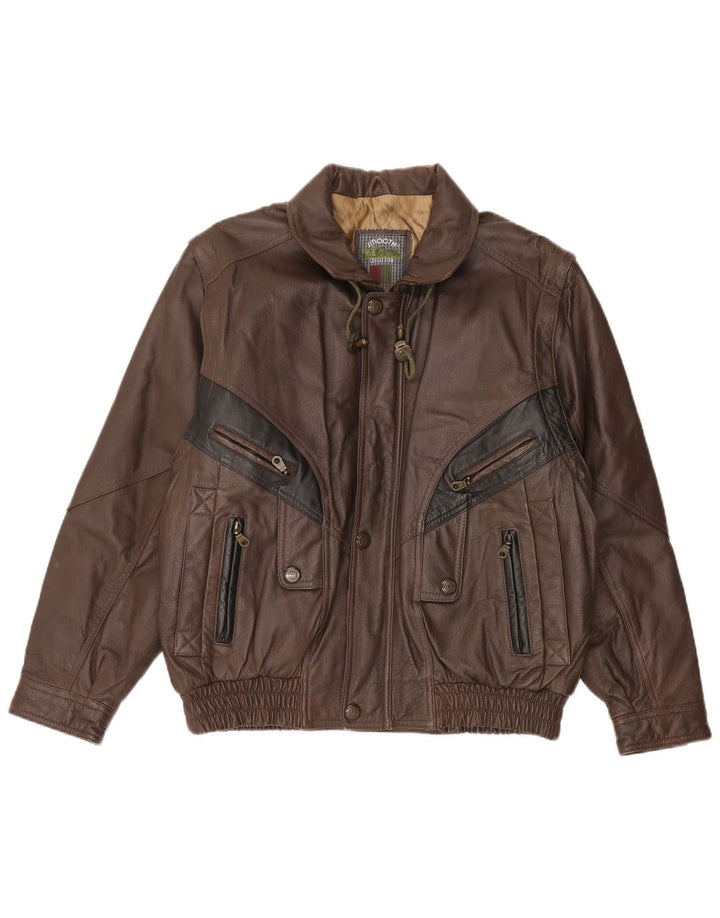 Giacca bomber in pelle da uomo vintage UK 42 XL in pelle marrone