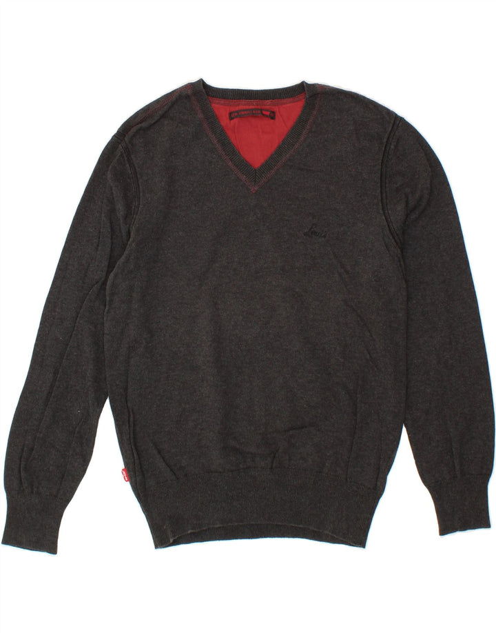 LEVI'S Mens V-Neck Jumper Sweater Medium Grey Cotton Vintage Levi's and Second-Hand Levi's from Messina Hembry 