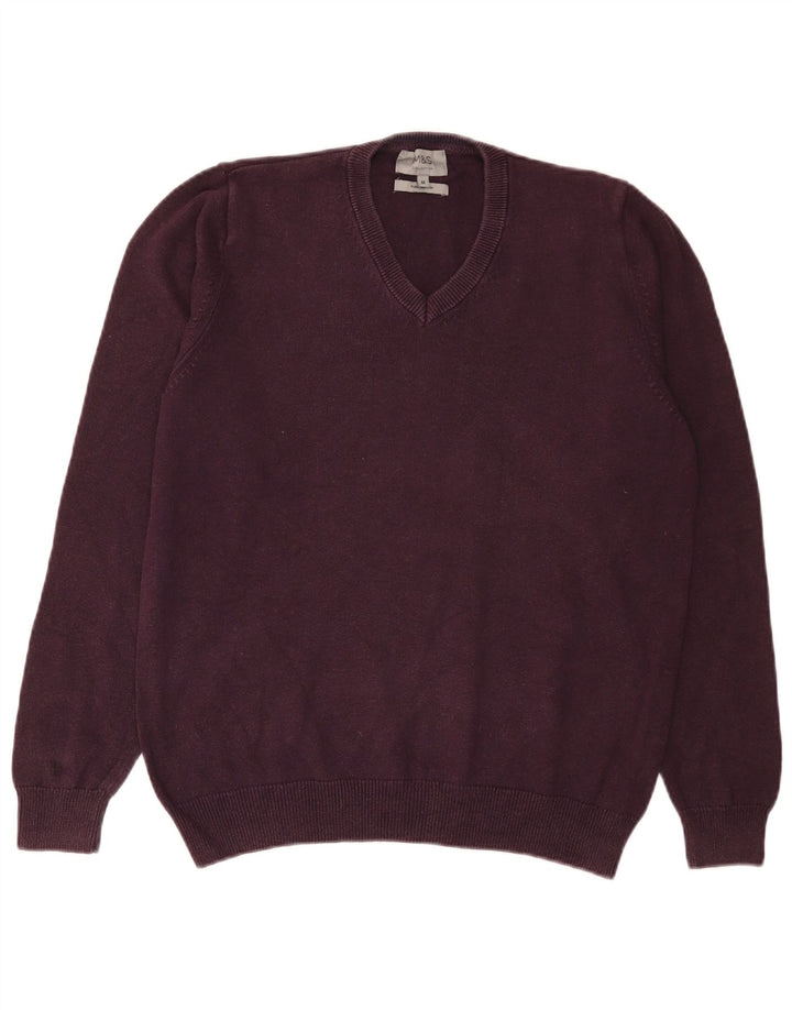 Maglione da uomo con scollo a V Marks & Spencer in cotone viola medio