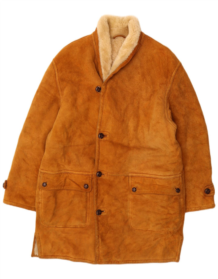 Cappotto da uomo in shearling VINTAGE IT 52 XL in pelle marrone