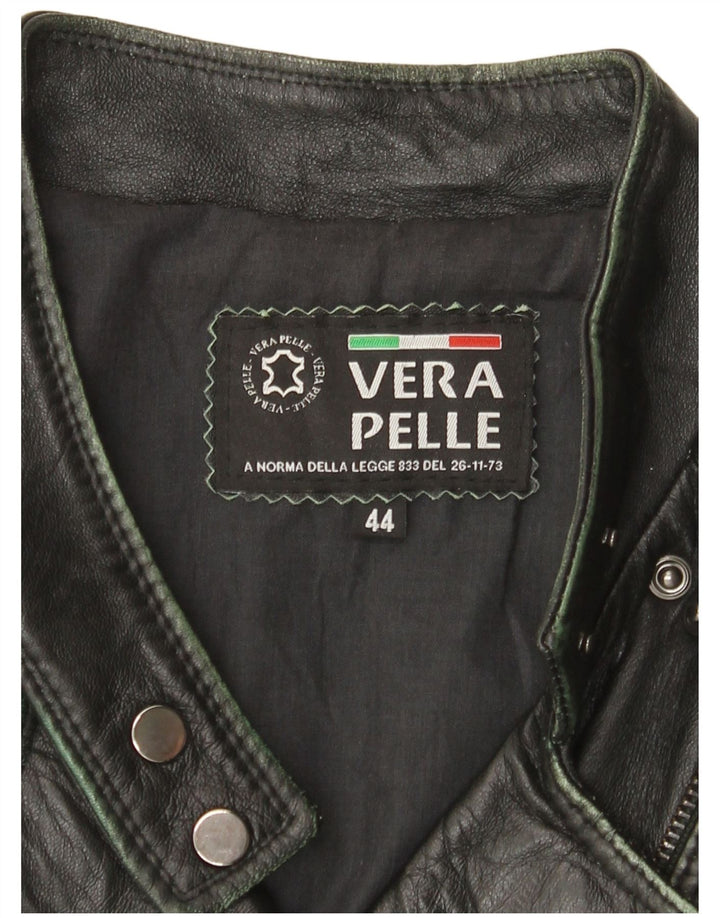 Giacca da motociclista in pelle da donna vintage IT 44 pelle nera media