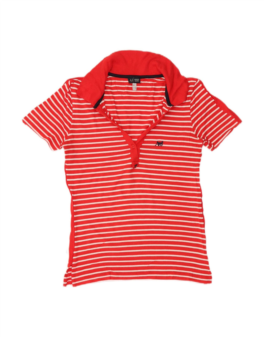 ARMANI JEANS Womens Polo Shirt US 6 Medium Red Striped