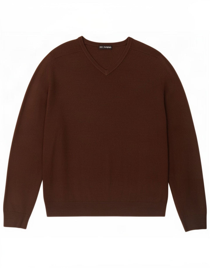 Maglione da uomo con scollo a V Marks & Spencer grande in acrilico marrone