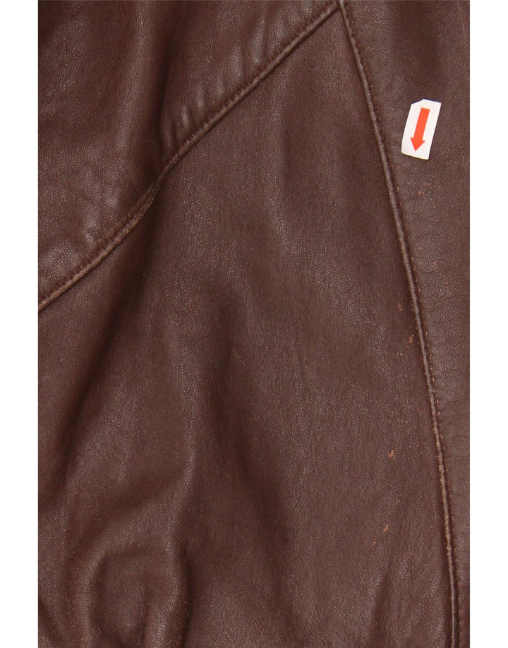 VINTAGE Womens Leather Coat UK 10 Small Brown Colourblock
