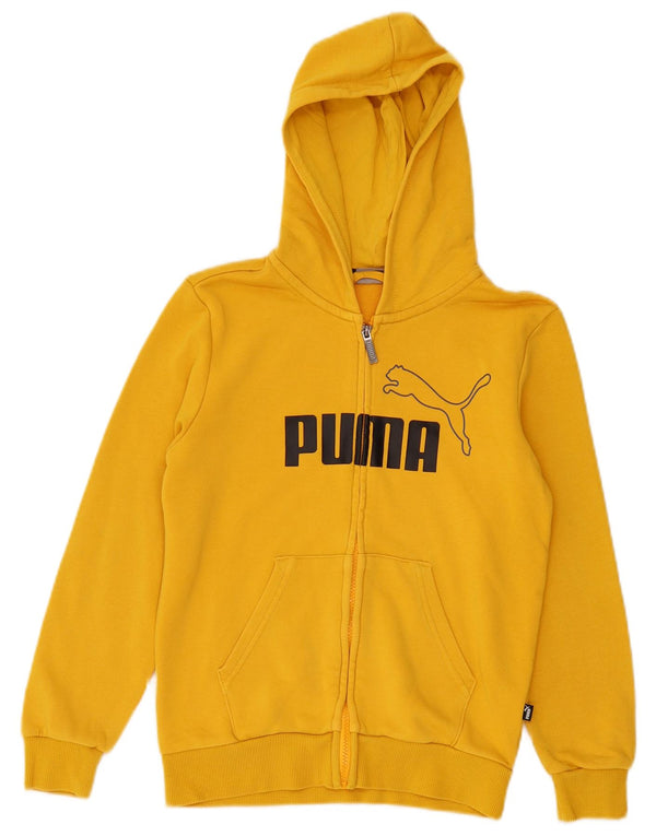 Felpa con cappuccio con zip grafica PUMA per ragazzi 11-12 anni in cotone giallo