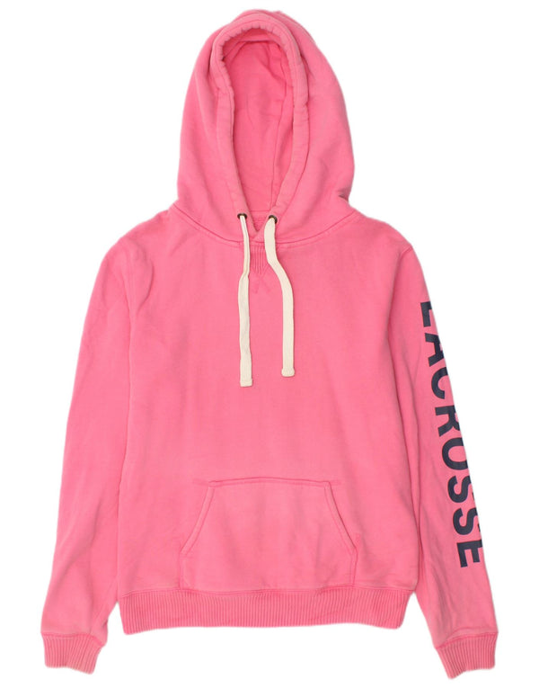 JACK WILLS Felpa con cappuccio grafica da donna UK 12 Cotone rosa medio