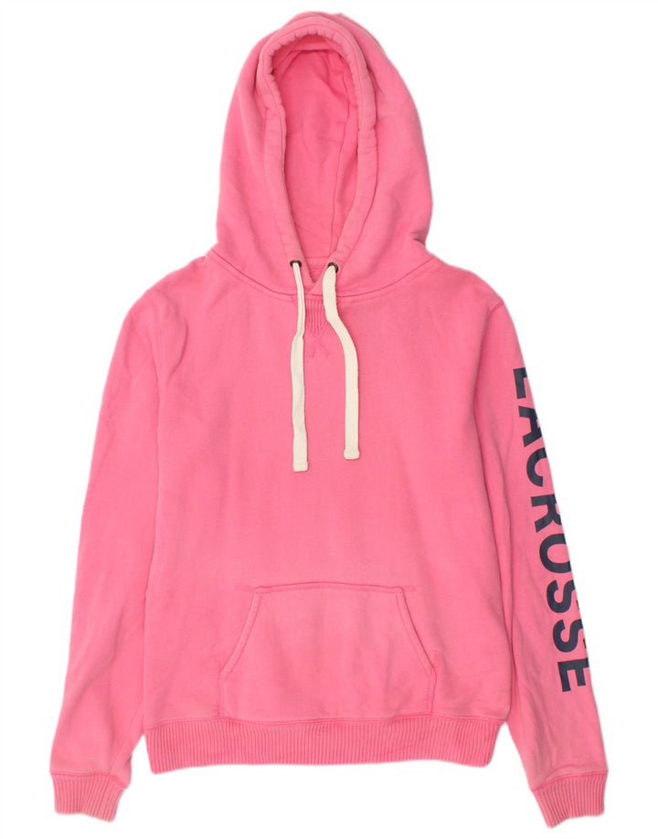 JACK WILLS Felpa con cappuccio grafica da donna UK 12 Cotone rosa medio