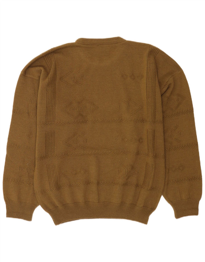 Maglione maglione girocollo da uomo vintage in lana kaki XL
