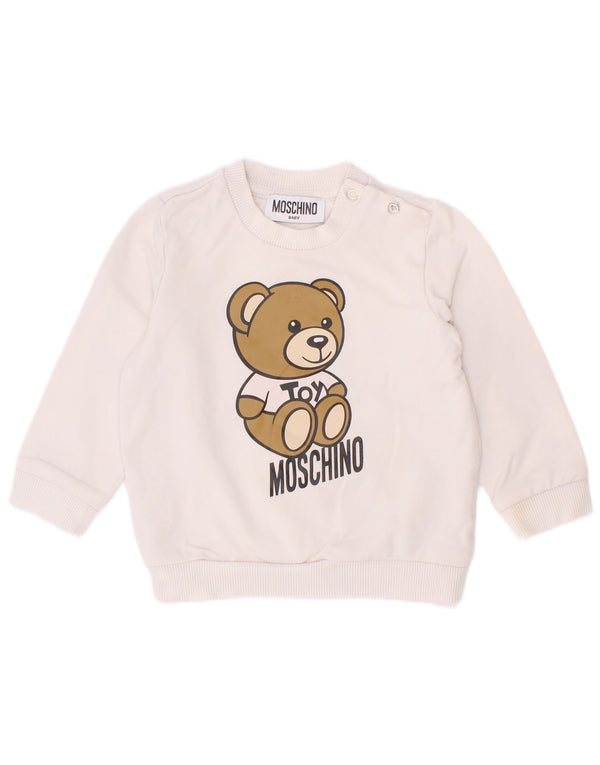 Moschino Baby Boys Felpa con grafica Maglione 9-12 mesi Cotone bianco