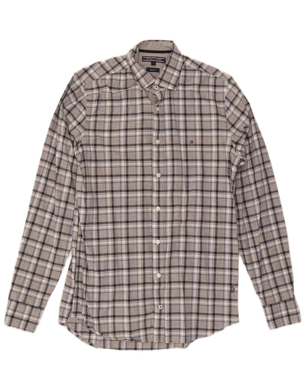 Camicia slim fit da uomo Tommy Hilfiger piccola in cotone grigio a quadri