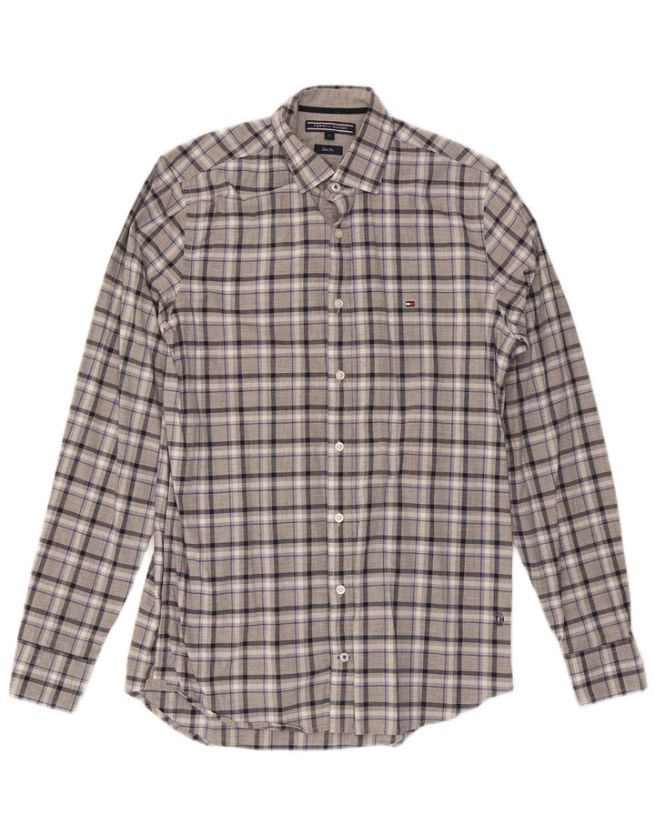 Camicia slim fit da uomo Tommy Hilfiger piccola in cotone grigio a quadri