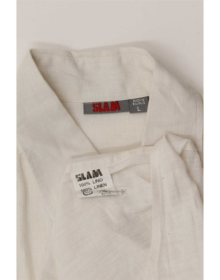Camicia a maniche corte da uomo Slam grande in lino bianco