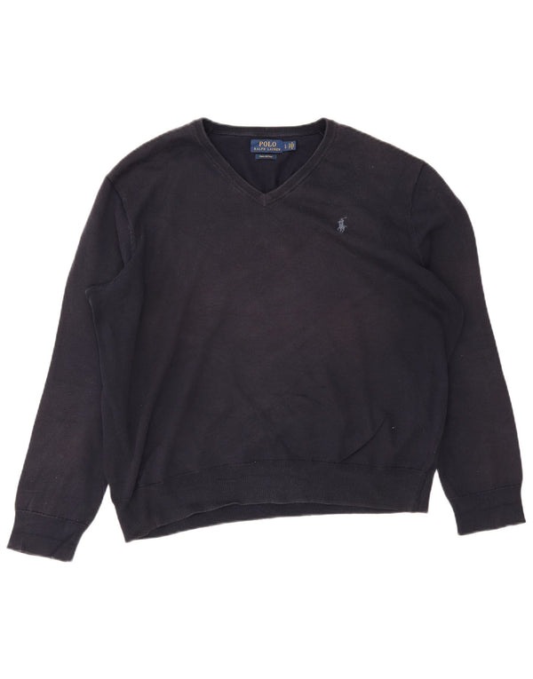 Polo Ralph Lauren Maglione da uomo con scollo a V, grande cotone blu navy