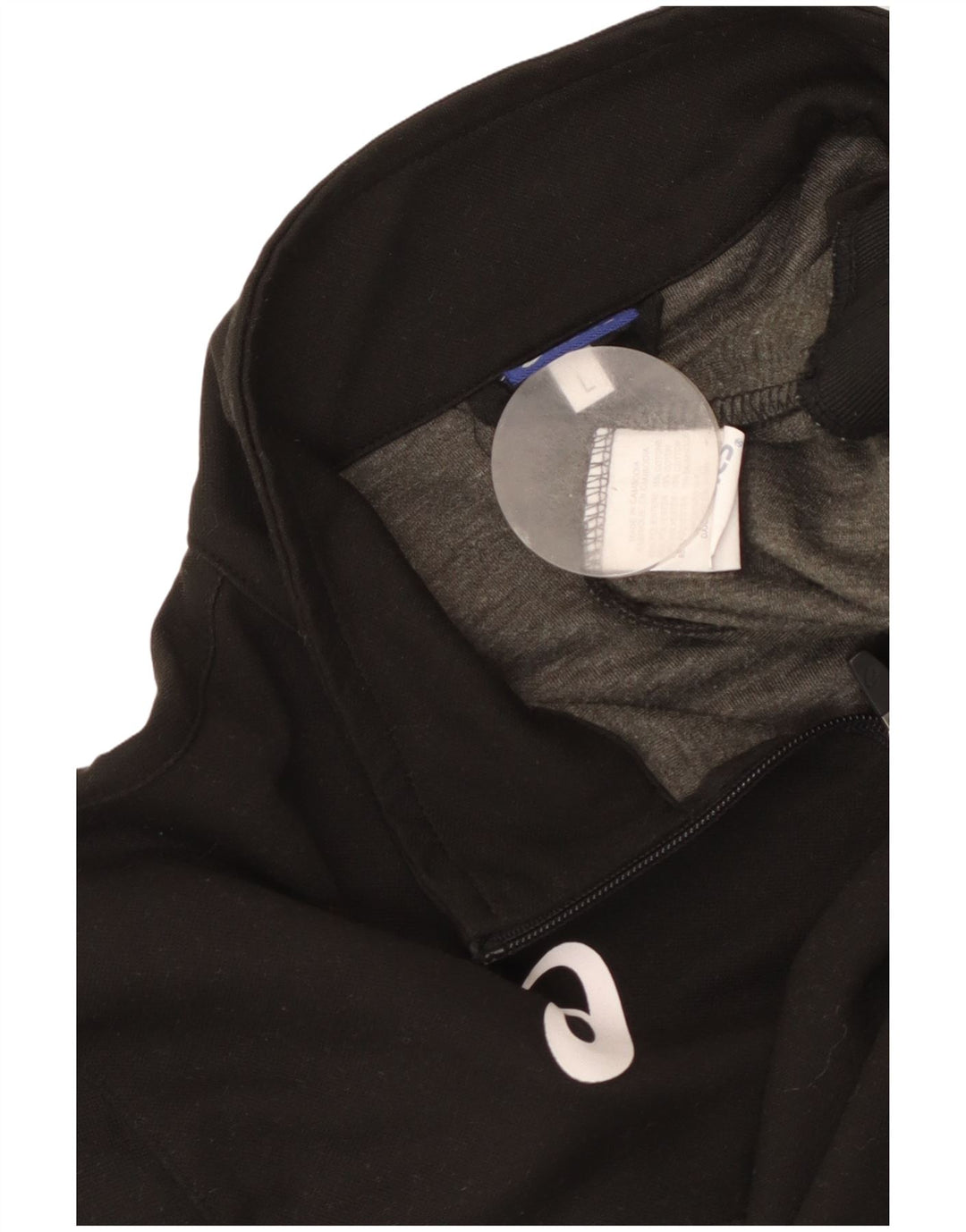 Felpa Asics da uomo con zip e collo, maglione grande, colore nero, in poliestere a blocchi