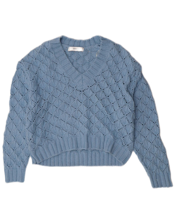 Maglione oversize con scollo a V da donna Zara UK 10 piccolo acrilico blu