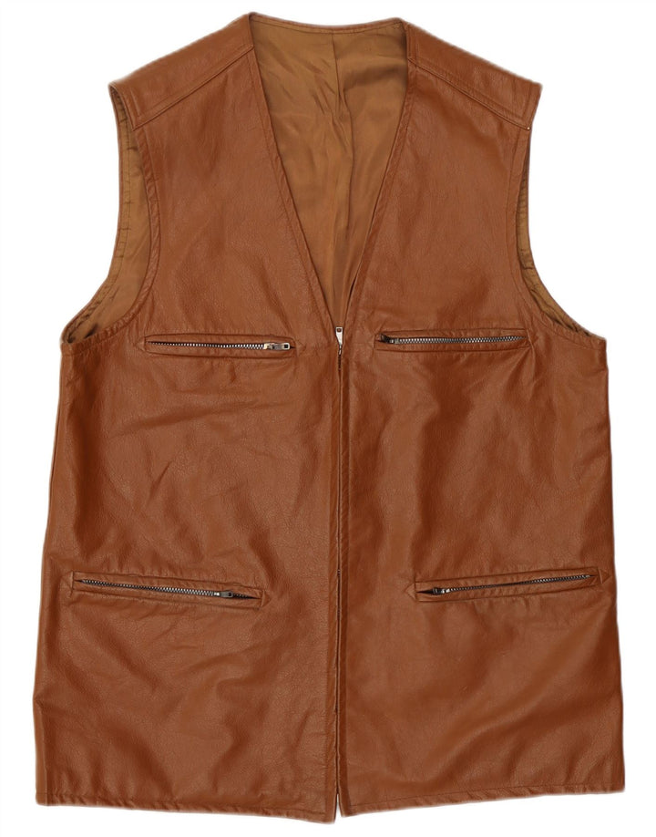 Gilet in pelle da uomo vintage UK 38 marrone medio