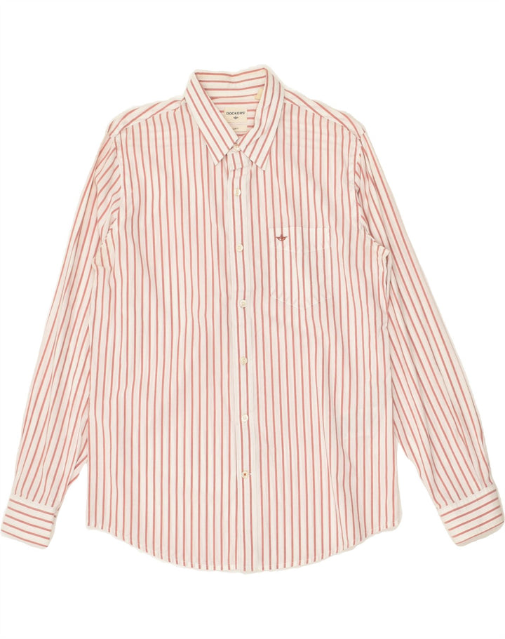 DOCKERS Mens Slim Fit Shirt Medium Red Striped Cotton Vintage Dockers and Second-Hand Dockers from Messina Hembry 