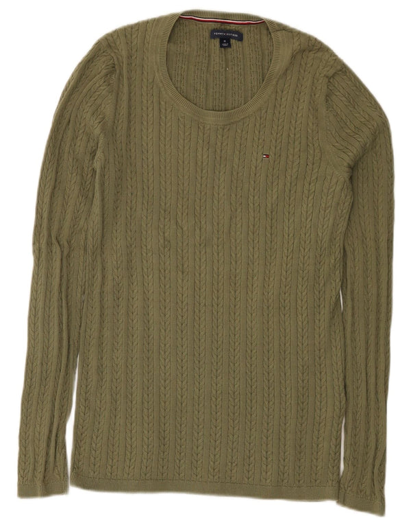 Maglione maglione girocollo da donna Tommy Hilfiger UK 12 cotone kaki medio