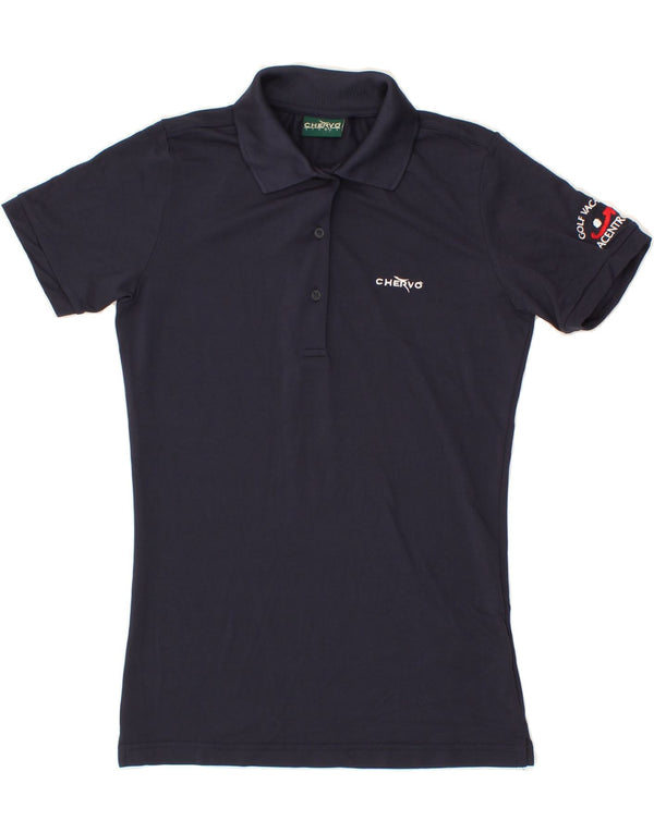 CHERVO Womens Polo Shirt UK 10 Small Navy Blue Polyamide