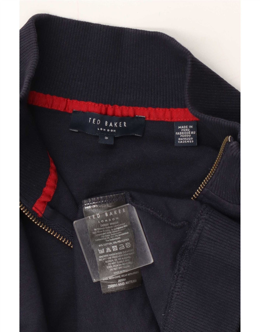 Felpa da uomo con collo con zip Ted Baker, taglia 3, cotone medio blu navy