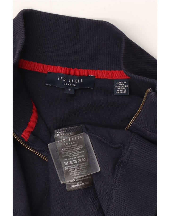 Felpa da uomo con collo con zip Ted Baker, taglia 3, cotone medio blu navy