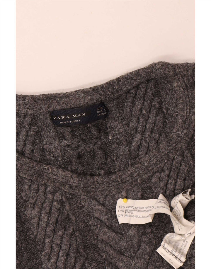 Maglione girocollo da uomo Zara, maglione grande, in acrilico chiazzato grigio