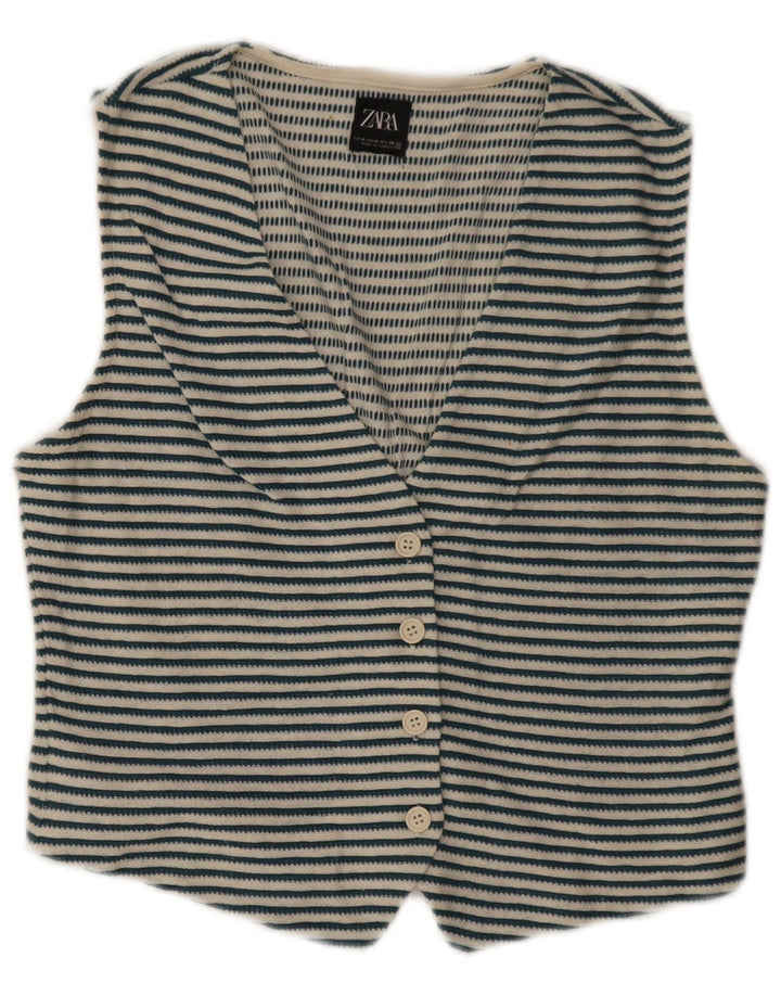Gilet da donna Zara UK 12 in cotone a righe blu medio