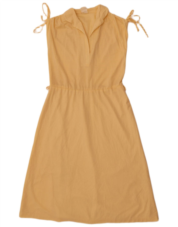 Abito a trapezio senza maniche vintage da donna EU 40 poliestere giallo medio