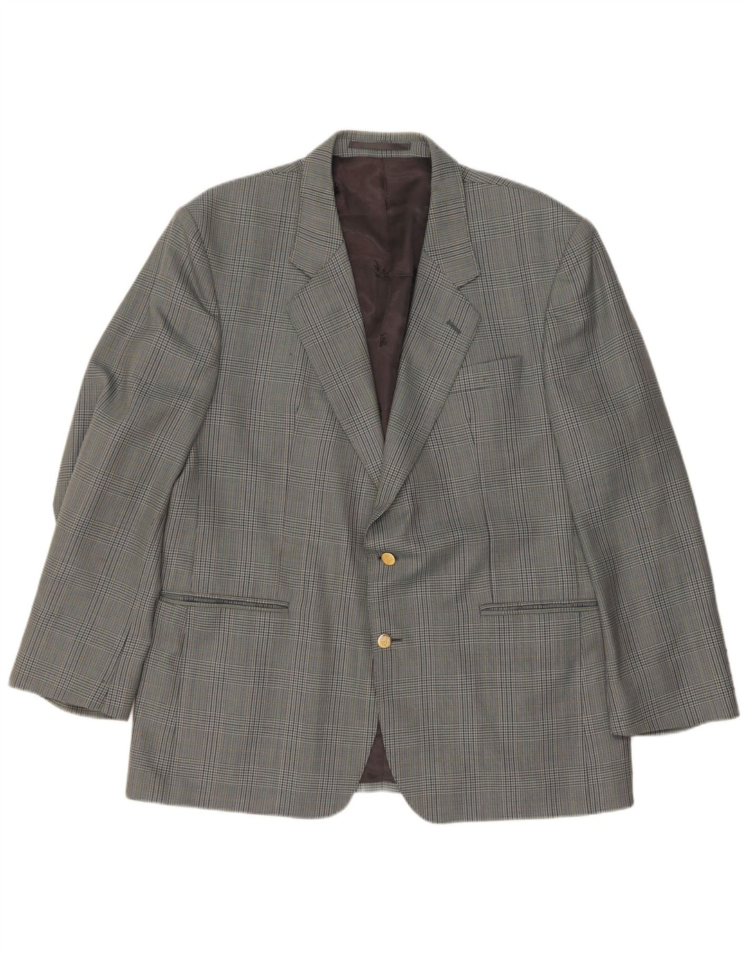 Giacca blazer da uomo a 2 bottoni Burberrys UK 40 grande lana pied de poule grigia