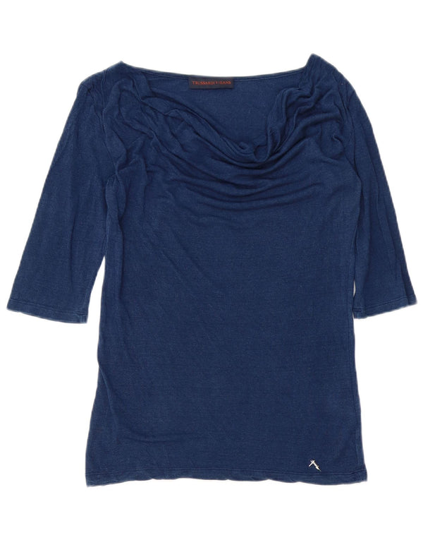 TRUSSARDI JEANS Top da Donna Manica 3/4 UK 6 XS Blu Navy Viscosa